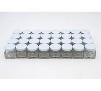 Flaschenbauer - 32 mini bocaux carrés de 40 ml avec couvercle blanc à vis TO 43 - Idéal pour petits pots de confiture, miel ou épices