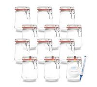 Flaschenbauer - Lot de 12 pots à étrier métallique de 800 ml - Bocal à remplir - Convient comme bocal Mason et verre de fermentation - Pour le rangement - Fabriqué en Allemagne