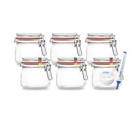 Flaschenbauer - Lot de 6 bocaux de conservation à étrier métallique de 550 ml - Convient comme bocal de conservation et de fermentation - Pour le rangement, le remplissage - Avec étiquettes - Fabriqué