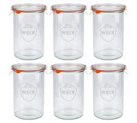 Flaschenland Lot de 6 bocaux en verre Weck de 1000 ml avec couvercle, pinces et joint en caoutchouc - Idéal comme bocal de provisions, pots à confiture, conserves ou à dessert - Fabriqués en Allemagne