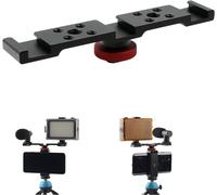 Flash Bracket Mounting Bracket - Double Rail Extension Bar Aluminium Alloy with Screw Holes 1/4 Inch 3/8 Inch for LED Light Tripod Light Microphone Monopod DSLR SLR Black