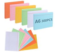 Flash Cards 300 Pièces A6 Lignées Multicolores, Fiches Bristol Perforées, Cartes de Révision et Index pour École, Bureau et Étude du Vocabulaire