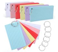 Flash Cards 360 Pièces 127x74mm Lignées Multicolores avec 7 Anneaux de Reliure, Fiches Bristol Perforées, Cartes de Révision et Index pour École, Bureau et Étude du Vocabulaire