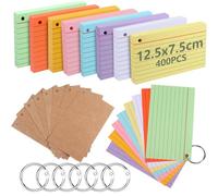 Flash Cards 400 Pièces 125x75mm Lignées Multicolores avec 6 Anneaux de Reliure, Fiches Bristol Perforées, Cartes de Révision et Index pour École, Bureau et Étude du Vocabulaire