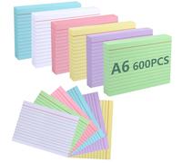 Flash Cards 600 Pièces A6 Lignées Multicolores, Fiches Bristol Perforées, Cartes de Révision et Index pour École, Bureau et Étude du Vocabulaire