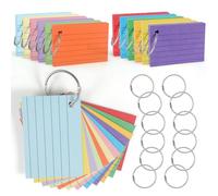 Flash Cards 600 Pièces A8 Lignées Multicolores avec 14 Anneaux de Reliure, Fiches Bristol Perforées, Cartes de Révision et Index pour École, Bureau et Étude du Vocabulaire