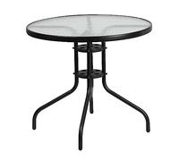 Flash Furniture 31.5RD Table de terrasse Ronde en Plastique et Verre en Alliage d'acier, Transparent/Noir, 80 cm