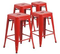 Flash Furniture 4 PK. 24 '' Haut Backless Red Metal Indoor-Outdoor Hauteur comptoir Tabouret avec siège Carré