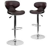 Flash Furniture Aidan Lot de 2 tabourets de Bar contemporains Confortables en Vinyle Marron à Hauteur réglable avec Base chromée