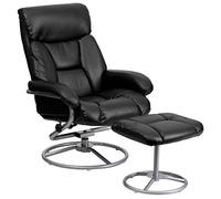 Flash Furniture BT-70230-BK-CIR-GG: Contemporary Multi-Position Recliner and Ottoman with Metal Base in Black Leathersoft Fauteuil inclinable Contemporain en Cuir, Noir, 76,2 x 63,5 x 43,81 cm