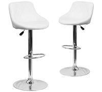 Flash Furniture Caldwell Lot de 2 tabourets de Bar contemporains en Vinyle Blanc réglable en Hauteur avec Dossier à Motif Losanges et Base chromée