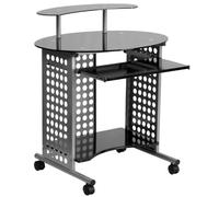 Flash Furniture Cassini Bureau d'ordinateur Mobile, métal, Plateau en Verre Noir/Cadre argenté, 88,9 x 67,31 x 14,61 cm
