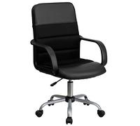 Flash Furniture Chaise de Bureau pivotante Manor en Cuir Souple à Dossier Moyen de avec Appui-tête et accoudoirs rembourrés, Chaise de Bureau Ergonomique rembourrée à Hauteur réglable, Black