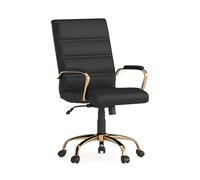 Flash Furniture Chaise de Bureau Whitney à Dossier Moyen Cuir Noir Chaise de Bureau pivotante Soft Executive avec Structure dorée - Fauteuil pivotant