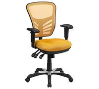 Flash Furniture Fauteuil de Bureau Ergonomique pivotant Multifonction en Maille avec accoudoirs réglables, Mousse Nylon et Acier, Jaune Orange, Set of 1