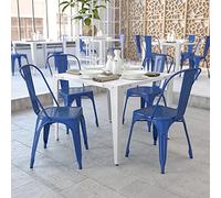 Flash Furniture Fauteuil empilable Luke Commercial Grade de 4 en métal Bleu pour intérieur et extérieur de