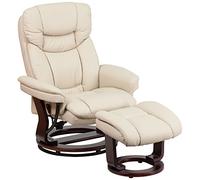 Flash Furniture Fauteuil inclinable rembourré Allie LeatherSoft de avec Repose-Pieds Ottoman, Fauteuil inclinable pivotant rembourré et Ensemble Pouf, Beige