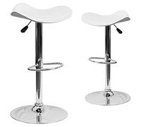 Flash Furniture Hoover Lot de 2 tabourets de Bar contemporains en Vinyle Blanc réglable en Hauteur avec siège ondulé et Base chromée