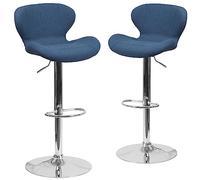 Flash Furniture Lot de 2 tabourets de Bar contemporains en Vinyle à Hauteur réglable avec Dossier incurvé et Base chromée, Mousse, contreplaqué, métal, Tissu Bleu