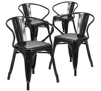Flash Furniture Lot de 4 chaises d'extérieur en métal avec accoudoirs Noir