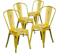 Flash Furniture Lot de 4 chaises en métal Vieilli Jaune