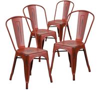Flash Furniture Lot de 4 chaises en métal Vieilli Rouge