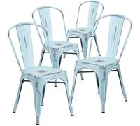 Flash Furniture Lot de 4 chaises en métal Vieilli, Vert/Bleu