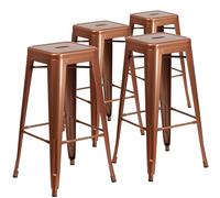 Flash Furniture Lot de 4 tabourets de Bar en métal de qualité Commerciale avec siège carré, Fer, Plastique, cuivre, 76,2 cm de Haut