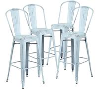 Flash Furniture Lot de 4 tabourets de Bar en métal Vieilli de qualité Commerciale avec Dossier, Vert-Bleu, 76,2 cm de Haut