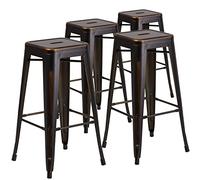 Flash Furniture Lot de 4 tabourets de Bar en métal Vieilli de qualité Commerciale, 76,2 cm de Haut, Dos Nu, intérieur et extérieur, Plastique, Fer, cuivré
