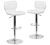 Flash Furniture Meubles Flash Lot de 2 tabourets de Bar contemporains Hauteur réglable avec Dossier Vertical et Base chromée, contreplaqué, métal, Mousse, Vinyle Blanc