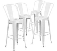 Flash Furniture Meubles Flash Lot de 4 tabourets de Bar en métal de qualité Commerciale avec Dossier 76,2 cm de Haut, Plastique et Caoutchouc, Blanc