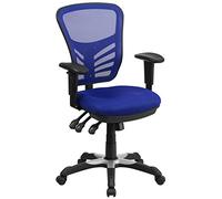 Flash Furniture Nicholas Chaise de Bureau pivotante à Dossier Moyen et de Jeu, Chaise de Bureau Ergonomique en Maille avec Soutien Lombaire réglable et Hauteur réglable, Bleu