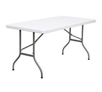 Flash Furniture Table Pliante, 1,5 m, métal, Plastique, polyéthylène, Blanc Granit
