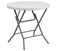 Flash Furniture Table Pliante Ronde en Granit Blanc Elon 2.63 -Foot de, White, 32" Round