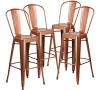 Flash Furniture Tabouret de Bar Blake Commercial Grade 4 de, 30 po de Haut, en métal cuivré, intérieur et extérieur avec Dossier