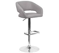 Flash Furniture Tabouret de Bar Contemporain en Tissu Gris réglable en Hauteur avec Milieu Arrondi et Base chromée, 42 x 21 x 20,5 cm