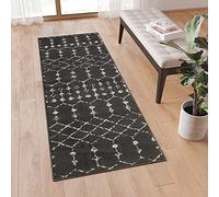 Flash Furniture Tapis géométrique bohème à Poils Courts - 61 x 182 cm - Gris foncé/Ivoire Polyester