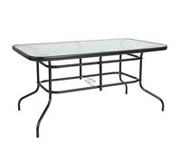 Flash Furniture Tory Table rectangulaire en Verre trempé avec Trou pour Parapluie, Dessus Transparent/Cadre Noir 80 x 140 cm