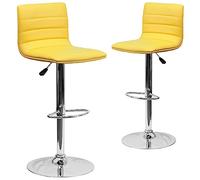 Flash Furniture Lot de 2 tabourets de Bar Modernes en Vinyle à Hauteur réglable avec Coutures Horizontales, Jaune