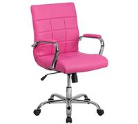 Flash Furniture Vivian Fauteuil de Bureau pivotant en Vinyle Rose avec Base et accoudoirs chromés