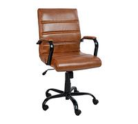 Flash Furniture Whitney Chaise de bureau pivotante à dossier moyen en cuir avec assise et accoudoirs rembourrés, hauteur réglable, marron/noir