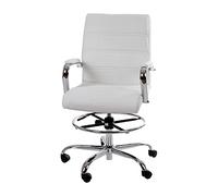 Flash Furniture Whitney Chaise de Dessin à Hauteur réglable - Chaise contemporaine à Dossier Moyen en Cuir Blanc Doux - Anneau de Pied réglable et Base chromée