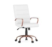 Flash Furniture Whitney Mid-Back Swivel LeatherSoft Desk Chair with Padded Seat and Armrests, Adjustable Height Padded LeatherSoft Office Chair, White/Rose Gold