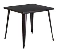 Flash Meuble 80,6 cm carré en métal Table d'intérieure/extérieure, Métal, Black-Antique Gold, 31 75 L x 31 75 W x 1 H