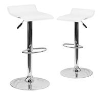 Flash Meuble Contemporain en Vinyle Noir Hauteur réglable de Bar avec Base chromée, Bois Dur Microfibre, Blanc, Lot de 2