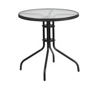 Flash Meubles en Verre trempé de 71,1 cm Round Table en métal avec Bordure en rotin, Verre, Black Rattan, 28'