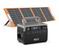 FlashFish Station d'alimentation portable 230,4 Wh avec panneau solaire 100 W, batterie LiFePO4 300 W (pointe 600 W) avec 2 ports DC, 4 ports USB, lumières LED, alimentation mobile pour camping