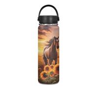 Flashideas Bouteille d'eau isotherme et légère en acier inoxydable avec motif cheval de tournesol - Garde au froid pendant 24 heures et au chaud pendant 12 heures - 591 ml
