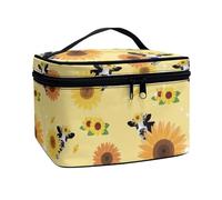 Flashideas Trousse de maquillage pour cosmétiques - Rangement vertical - Grande capacité - Trousse de maquillage de voyage, Tournesol vache, one size